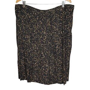 Kelly Stevens Vintage Black Floral Skirt Plus 20 Midi Pleated Made in USA